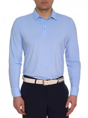 Robert Graham Alastor Long Sleeve Performance Polo Hellblau | 046759-AQJ
