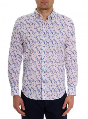 Robert Graham Blue Hawaiian Long Sleeve Button Down Shirt Tailored | 247051-DKA