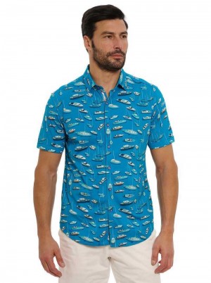 Robert Graham Boat Marina Short Sleeve Knit Shirt Teal | 160932-LYZ