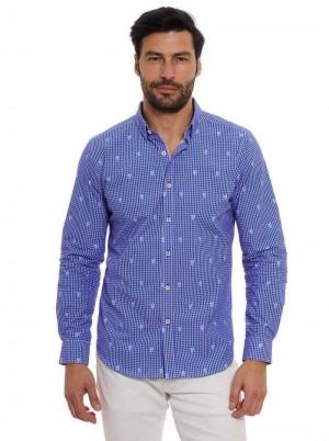 Robert Graham Bryson Long Sleeve Button Down Shirt Blau | 287493-NLF