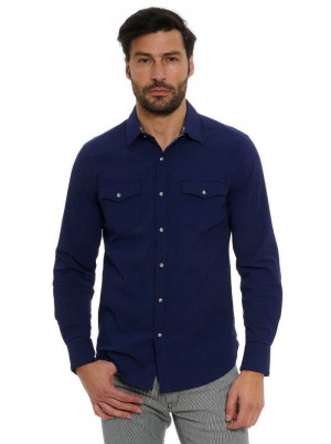 Robert Graham Cantina Long Sleeve Button Down Shirt Navy | 493625-EWG