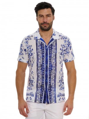 Robert Graham Corsica Short Sleeve Button Down Shirt Blau | 542137-GXV