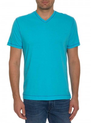 Robert Graham Eastwood T-shirt Aqua | 763149-ASF