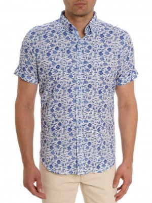 Robert Graham Fenwick Short Sleeve Button Down Shirt Blau | 356742-MLD