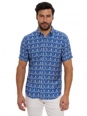 Robert Graham Henrik Short Sleeve Button Down Shirt Navy | 739506-BXJ