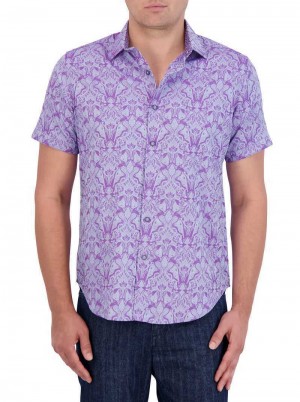 Robert Graham Highland Short Sleeve Button Down Shirt Magenta | 047591-FBK