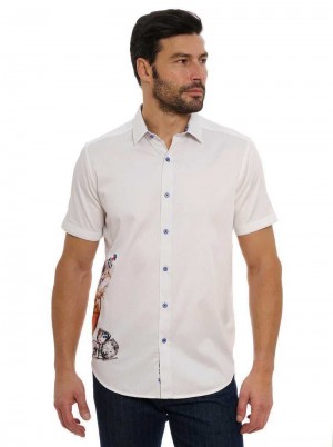 Robert Graham Ice & Dice Short Sleeve Button Down Shirt Big Weiß | 730259-LDU