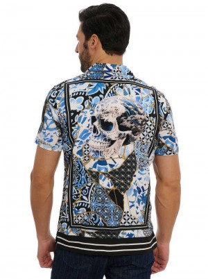 Robert Graham Kintsugi Short Sleeve Button Down Shirt Blau | 352987-XBL