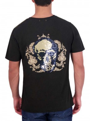 Robert Graham Limited Edition Neil Sequin Skull T-shirt Schwarz | 038597-ZDQ