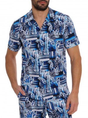 Robert Graham Makua Short Sleeve Button Down Shirt Navy | 803246-HXE