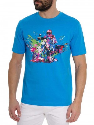 Robert Graham Moto Splash T-shirt Blau | 635479-GPO