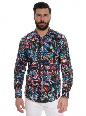 Robert Graham Paisley Bricks Long Sleeve Button Down Shirt Schwarz | 987154-SIV