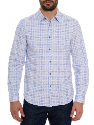 Robert Graham Port Of Call Motion Long Sleeve Knit Shirt Blau | 183542-LHC