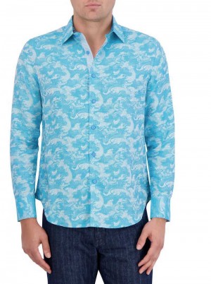 Robert Graham Poseidon Long Sleeve Button Down Shirt Türkis | 217548-ZTL