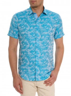 Robert Graham Poseidon Short Sleeve Button Down Shirt Türkis | 517038-VFE