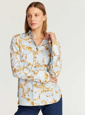 Robert Graham Priscilla Long Sleeve Woven Shirt Hellblau | 025849-RPK