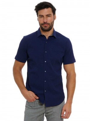 Robert Graham Shark Bite 2 Short Sleeve Button Down Shirt Tall Navy | 907534-XVI