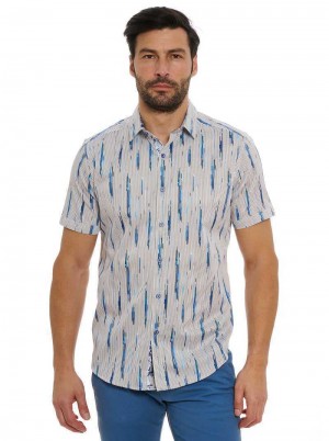 Robert Graham Shipping Lines Short Sleeve Button Down Shirt Blau | 305761-DQC