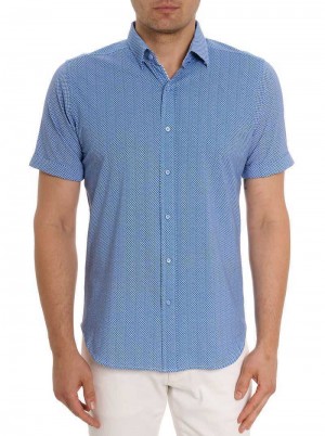 Robert Graham Shuler Motion Short Sleeve Knit Shirt Blau | 475283-TAL