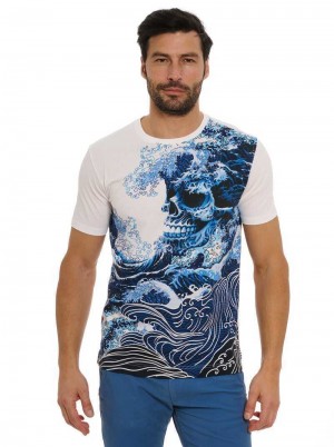 Robert Graham Skull Wave T-shirt Blau | 813407-JNH