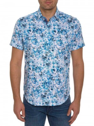 Robert Graham The Lowell Short Sleeve Button Down Shirt Teal | 261408-GCF