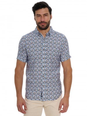 Robert Graham Vance Short Sleeve Button Down Shirt Blau | 709846-ADZ