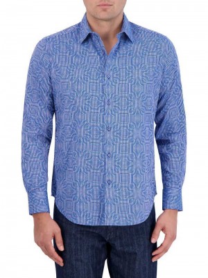 Robert Graham Voyage Long Sleeve Button Down Shirt Blau | 792384-WPC