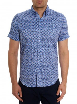 Robert Graham Wade Short Sleeve Button Down Shirt Blau | 805793-FOG